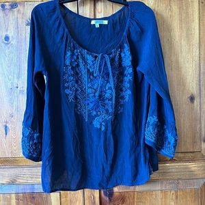 Karyn Seo Blouse w/Embroidery On Chest & Cuffs Size Large